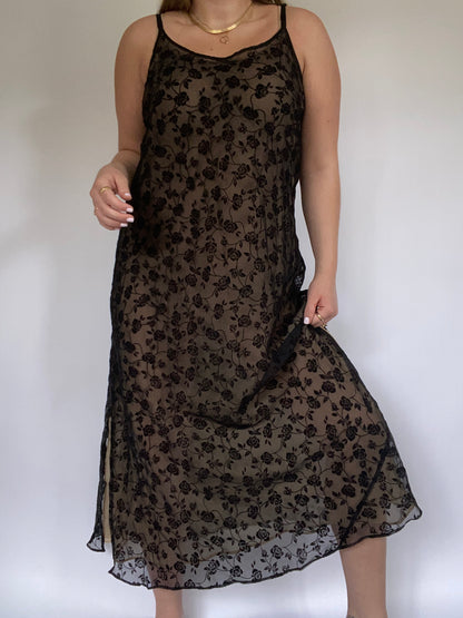 Semi Sheer Floral Maxi Dress Size L