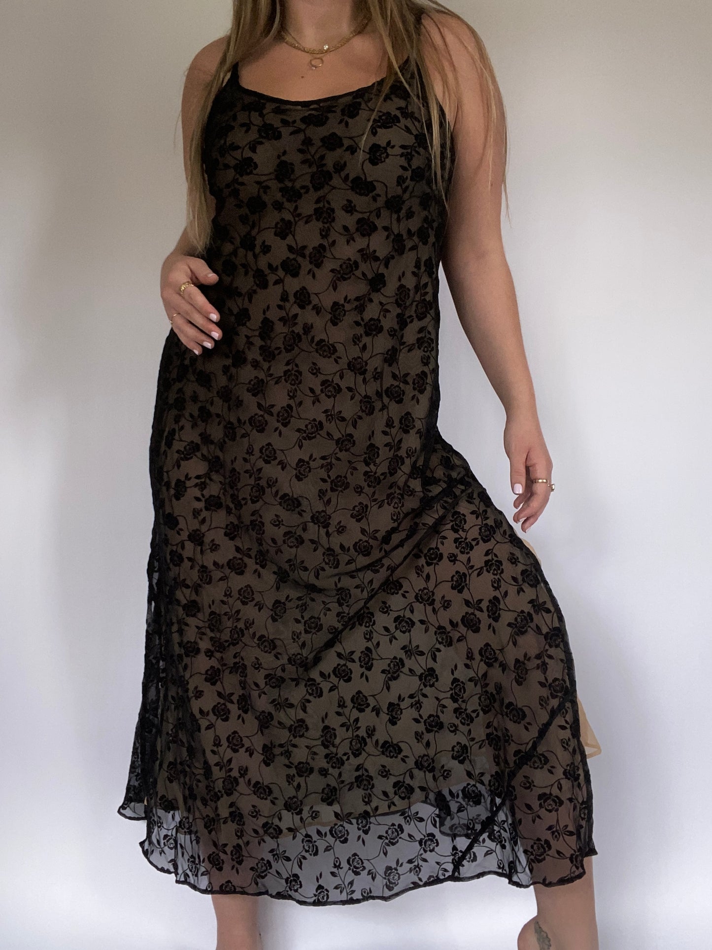 Semi Sheer Floral Maxi Dress Size L