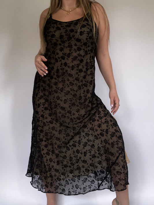 Semi Sheer Floral Maxi Dress Size L