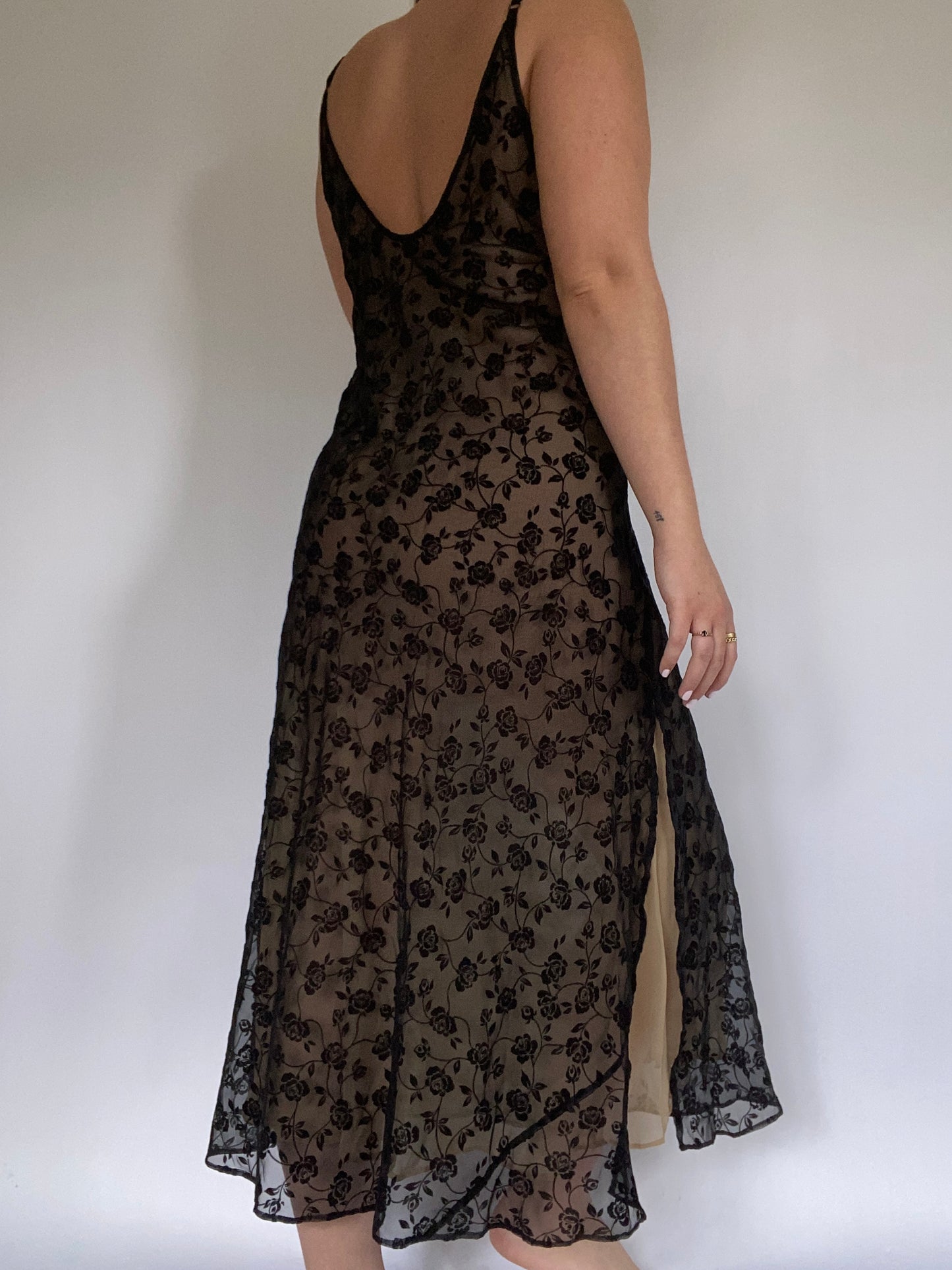 Semi Sheer Floral Maxi Dress Size L