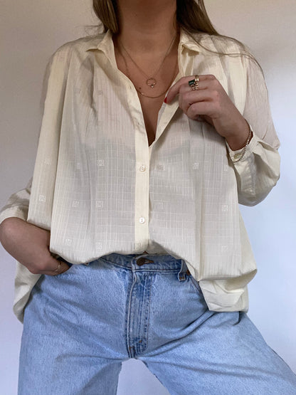 Givenchy Monogram Logo Ivory Button Up Size L