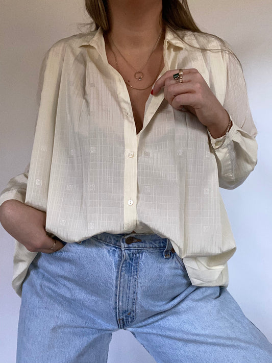 Givenchy Monogram Logo Ivory Button Up Size L