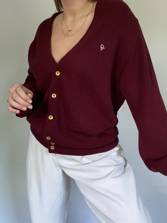 Christian Dior Logo Maroon Cardigan Size L