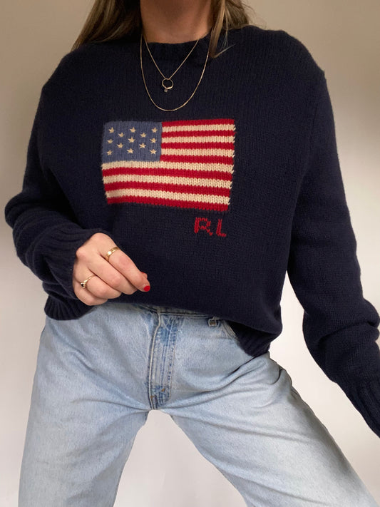 Ralph Lauren Knit Logo Cashmere Wool Sweater Size M