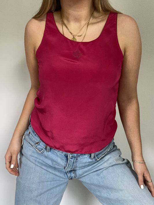 Christian Dior Logo Burgundy Silky Tank Size S