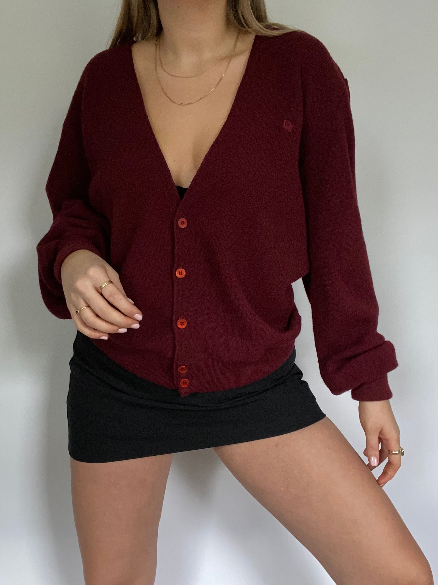 Christian Dior Logo Maroon Cardigan Size M