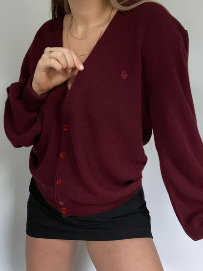 Christian Dior Logo Maroon Cardigan Size M