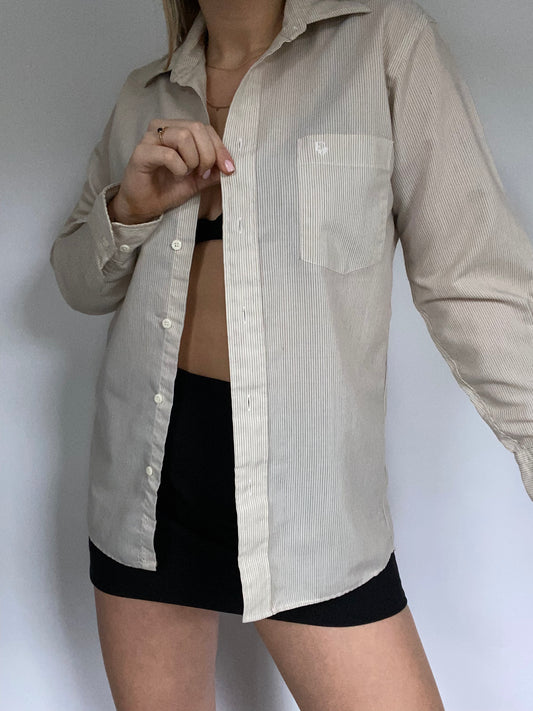 Christian Dior Logo Tan Striped Button Up Size S