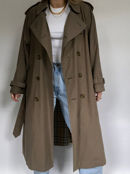 Nova Check Olive Green Burberry Trench Size M