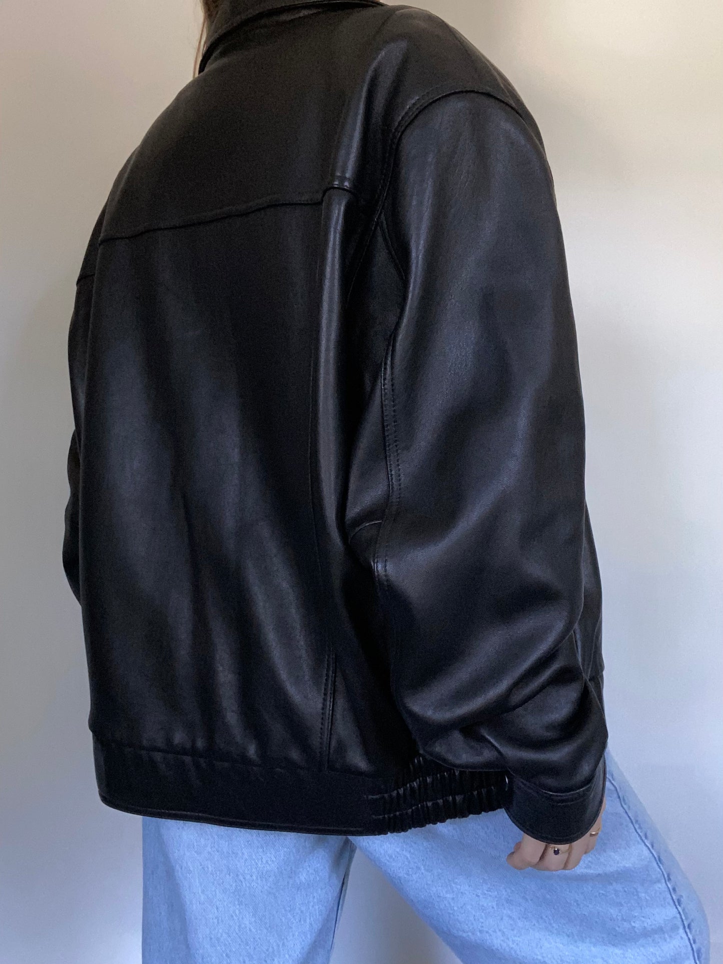 Black Leather Bomber Size L