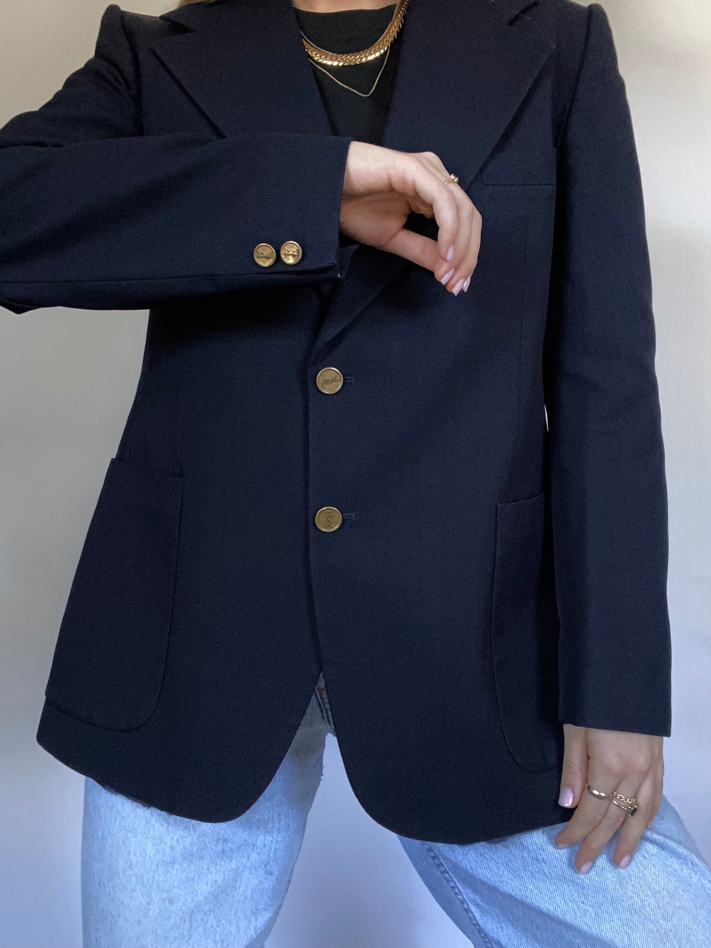 Yves Saint Laurent Logo Navy Blazer Size M