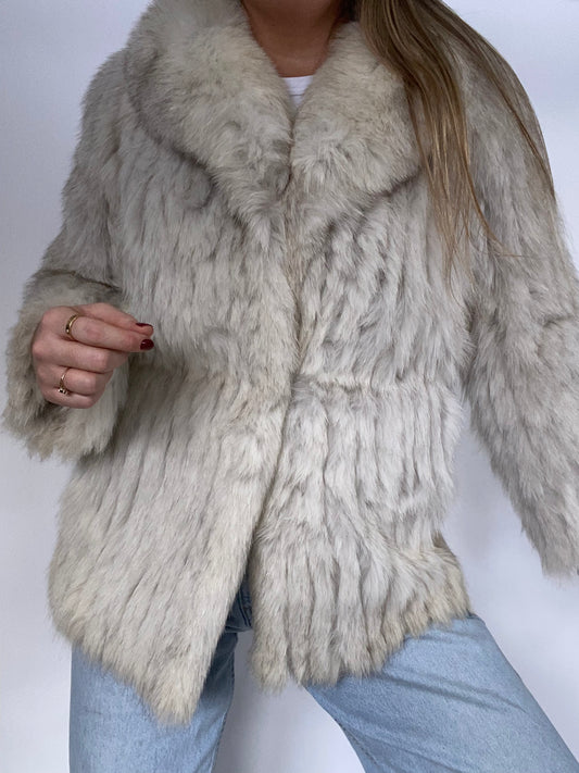 White Wisp Genuine Fur Coat Size S/M