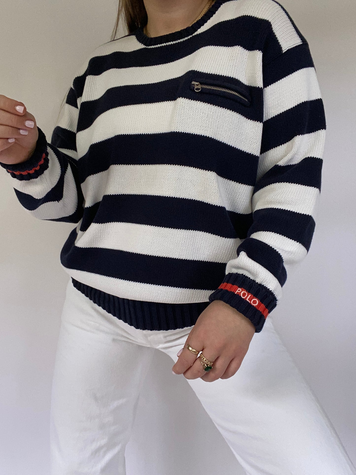 Polo Ralph Lauren Logo Striped Sweater Size L