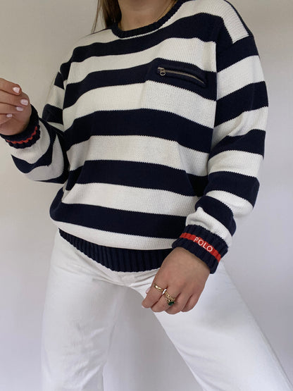 Polo Ralph Lauren Logo Striped Sweater Size L
