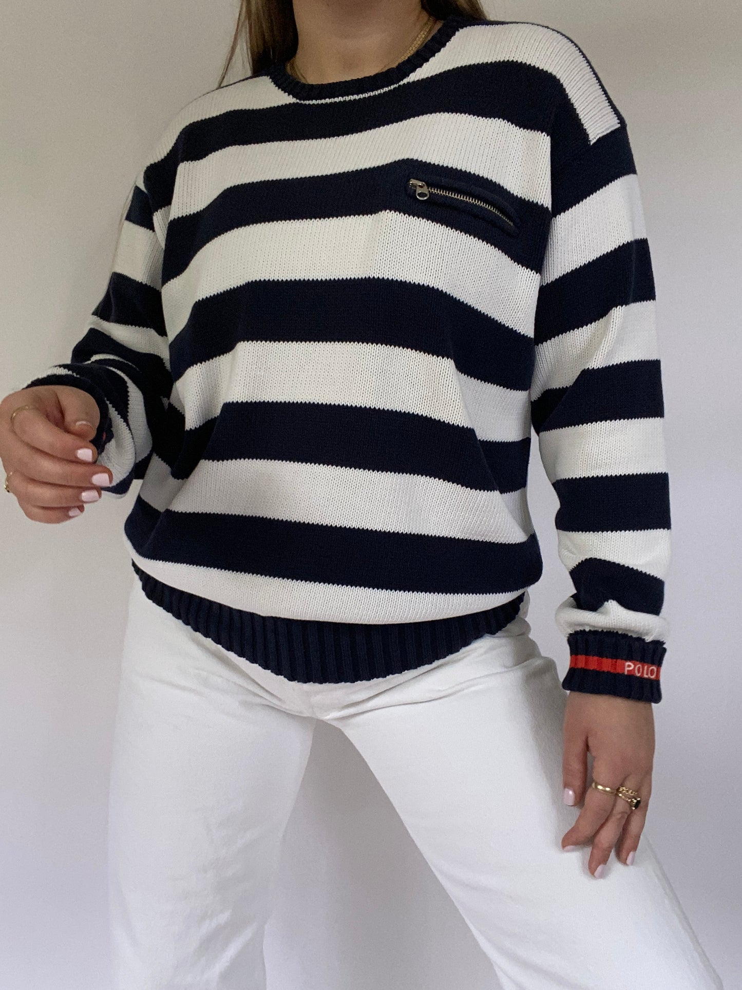Polo Ralph Lauren Logo Striped Sweater Size L
