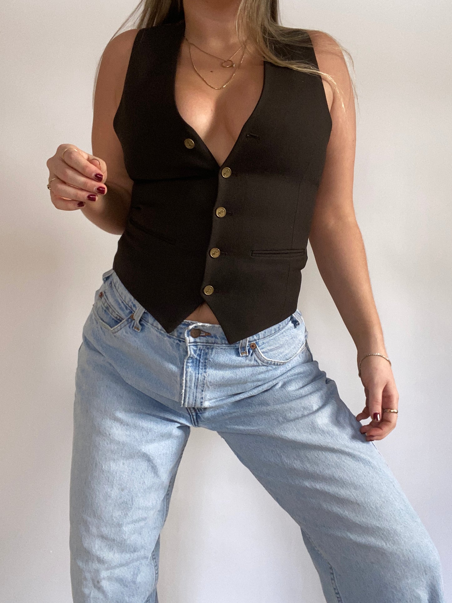 Yves Saint Laurent Logo Button Brown Vest Size S