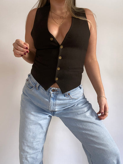 Yves Saint Laurent Logo Button Brown Vest Size S