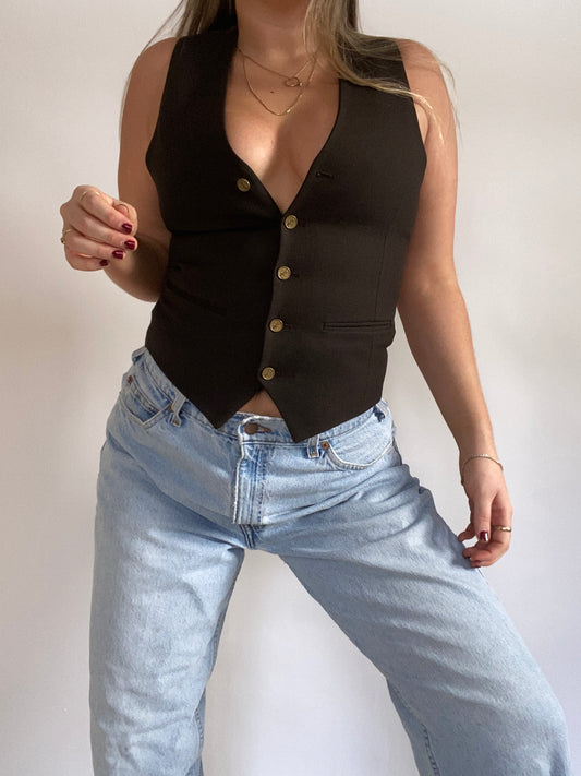 Yves Saint Laurent Logo Button Brown Vest Size S