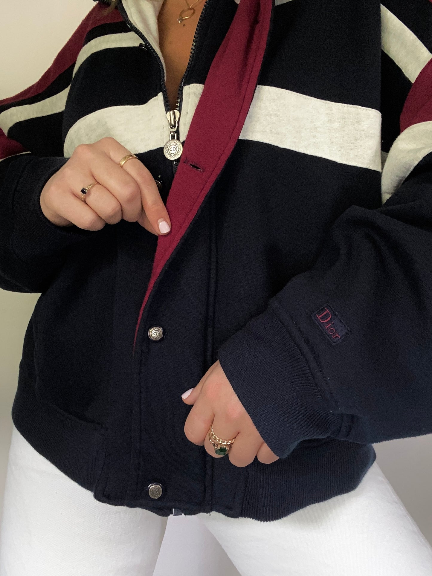 Christian Dior Color Block Zip Up Sweatshirt Size XL
