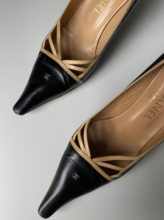 Chanel Black & Nude Leather Pumps Size 7