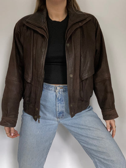 Brown Leather Bomber Size M