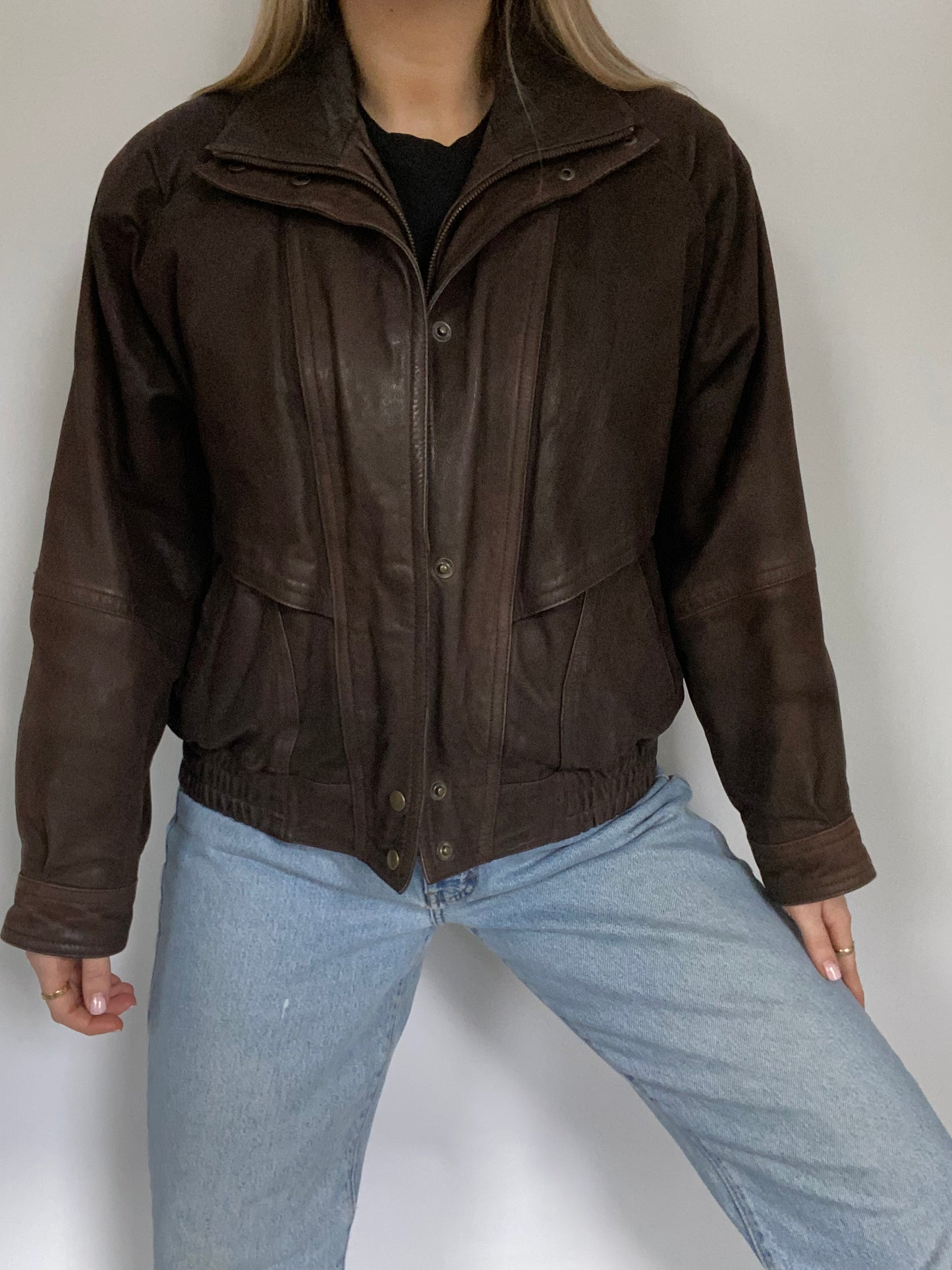 Brown Leather Bomber Size M