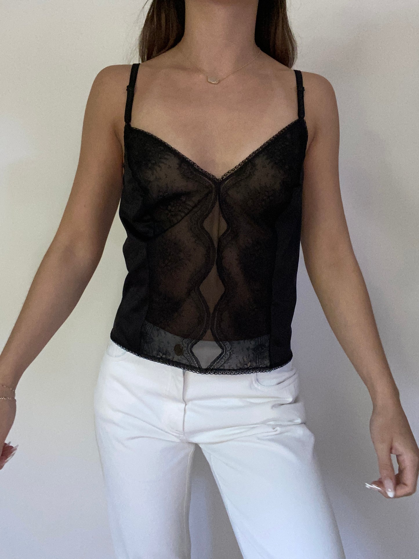 Yves Saint Laurent Sheer Lace Black Tank Size S