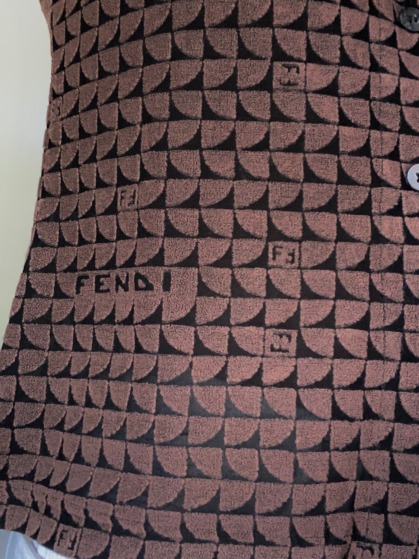 Fendi Monogram Logo Short Sleeve Button Up Blouse Size S/M
