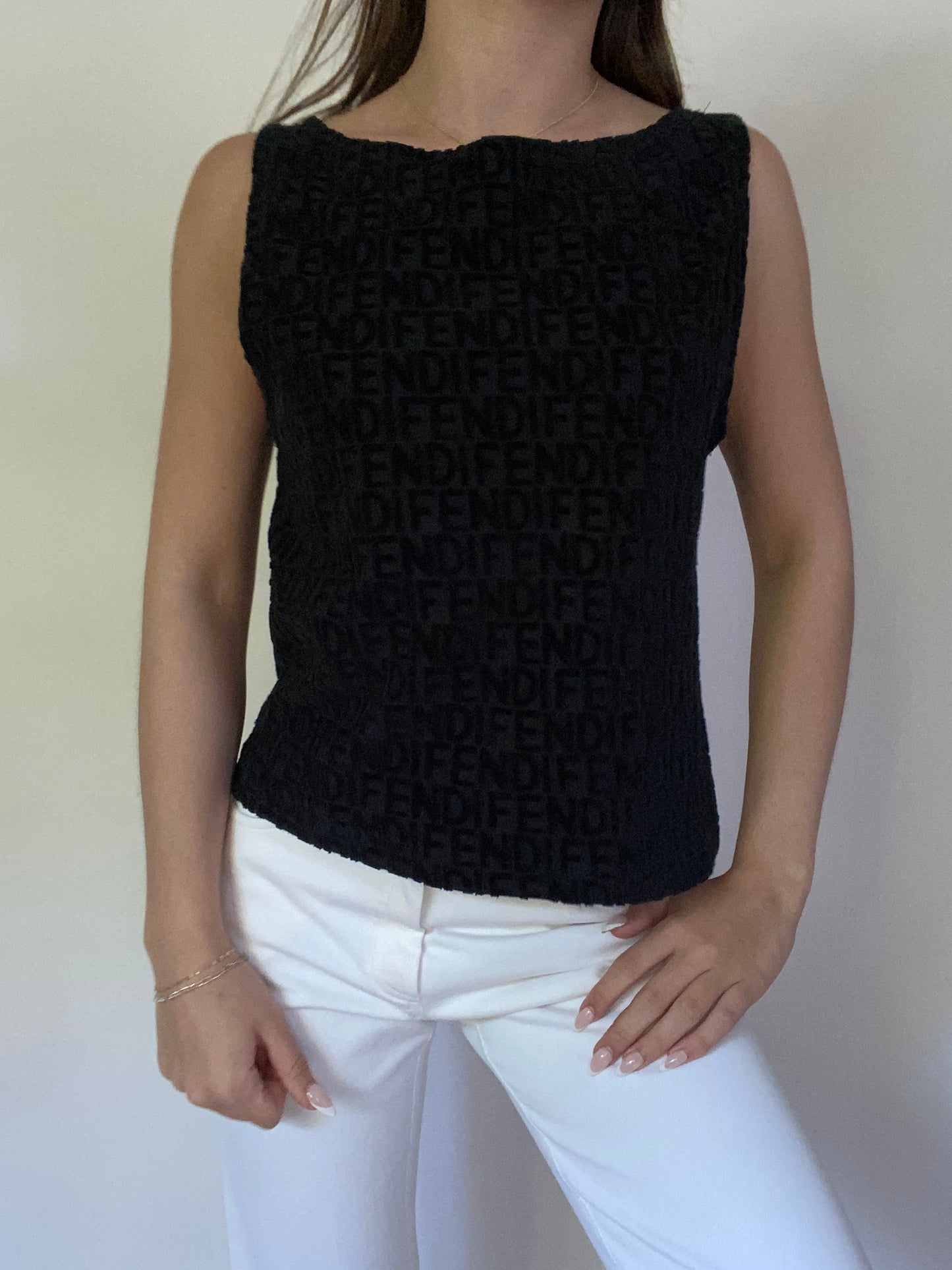 Fendi Popcorn Knit Monogram Tank Top Size S/M