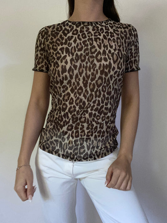 Dolce & Gabbana Sheer Leopard Mesh Top Size S