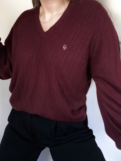 Christian Dior Logo Maroon Cable Knit Sweater Size M/L