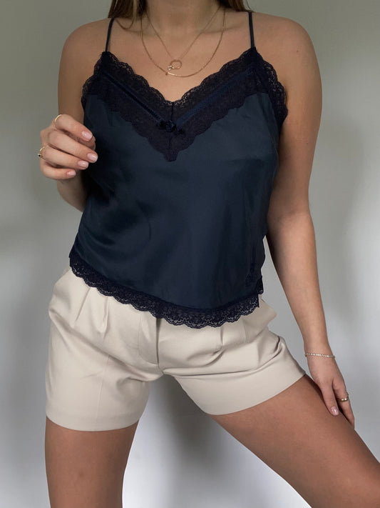 Christian Dior Logo Navy Satin Tank Size M