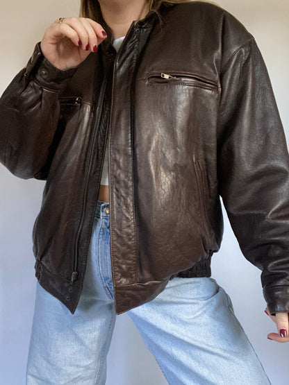 Christian Dior Brown Leather Bomber Jacket Size M/L