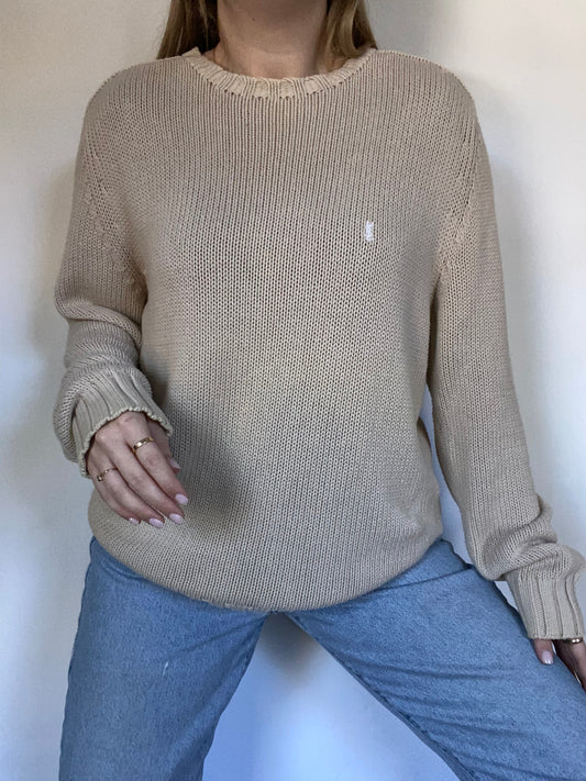 Yves Saint Laurent Logo Beige Knit Sweater Size L