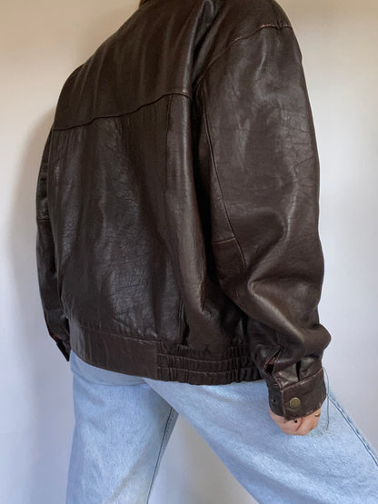 Christian Dior Brown Leather Bomber Jacket Size M/L