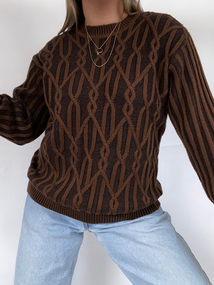 Vintage Yves Saint Laurent Striped Cable Knit Sweater Size S/M
