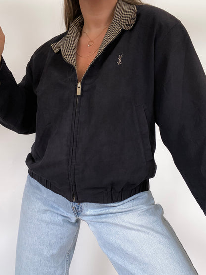 Yves Saint Laurent Logo Suede Bomber Jacket Size M