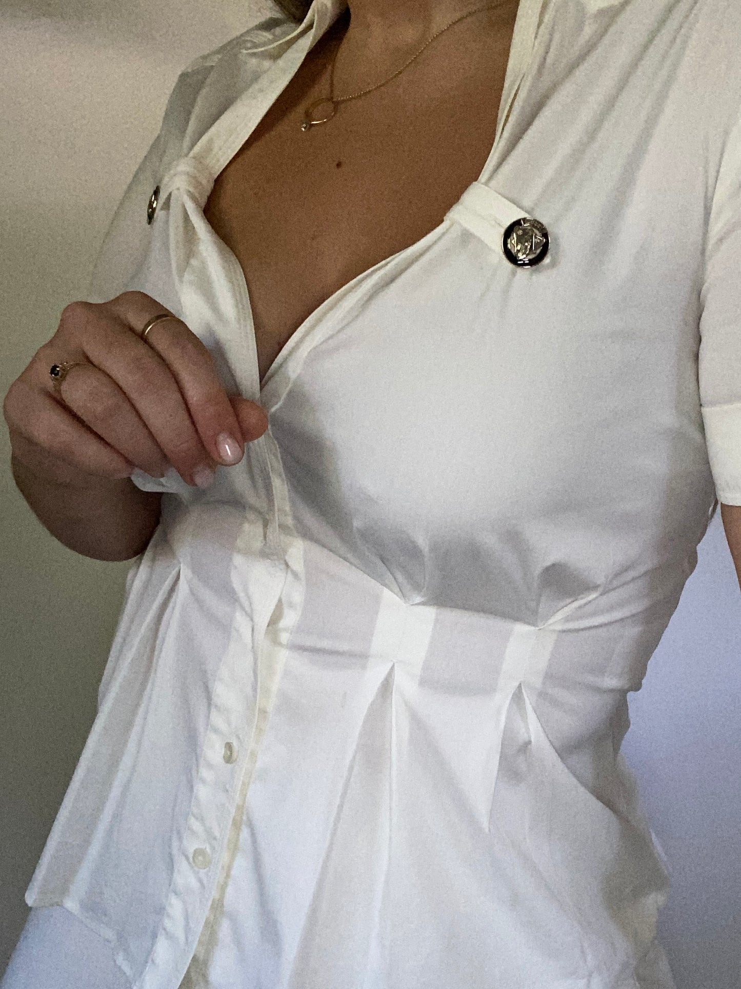 Gucci Tom Ford Era Cotton Pleated Blouse with Logo Hardware Size M/L