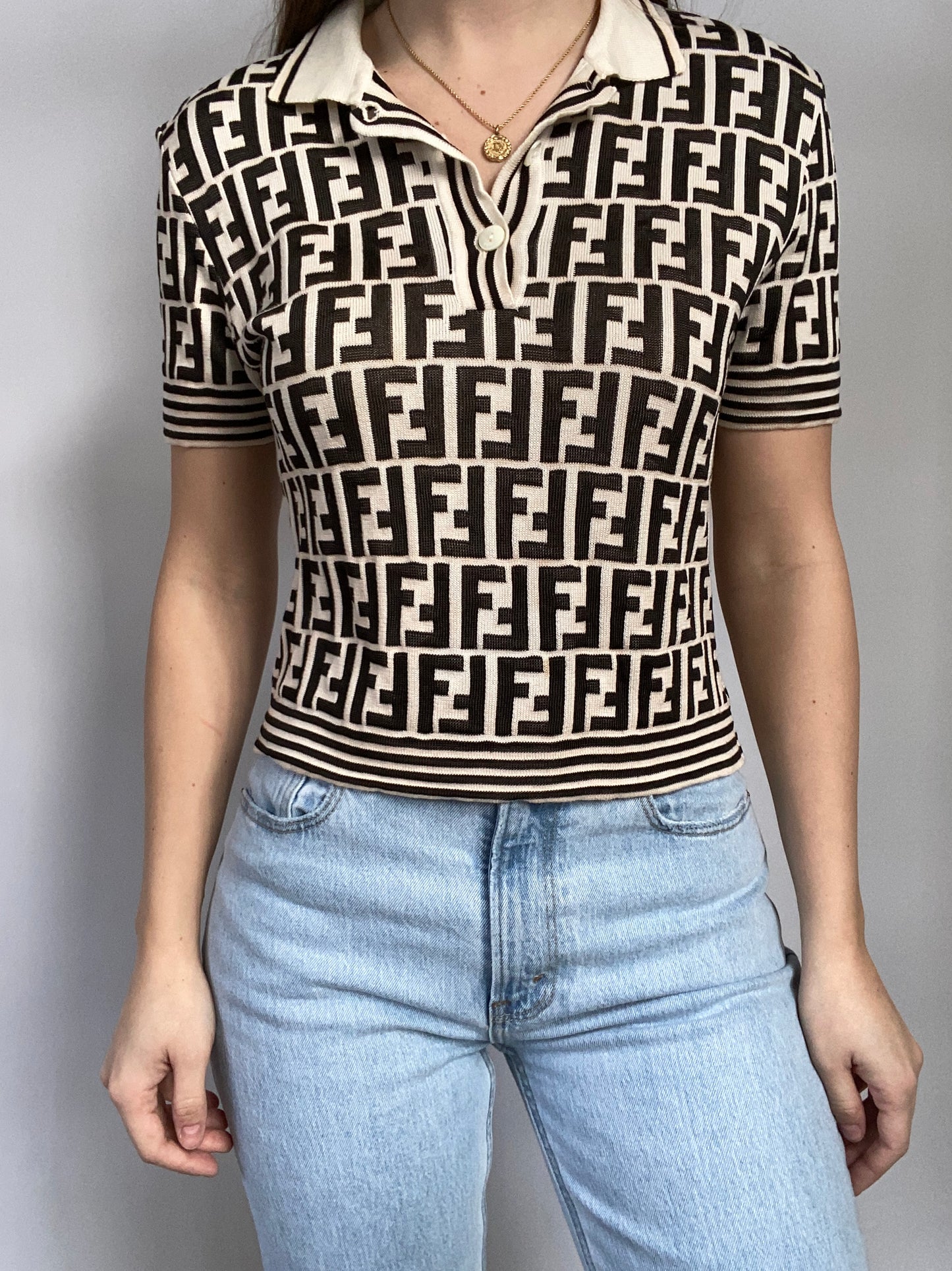 Fendi Monogram Logo Knit Short Sleeve Size S/M