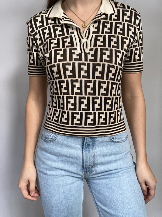 Fendi Monogram Logo Knit Short Sleeve Size S/M