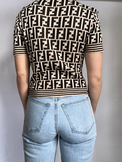 Fendi Monogram Logo Knit Short Sleeve Size S/M