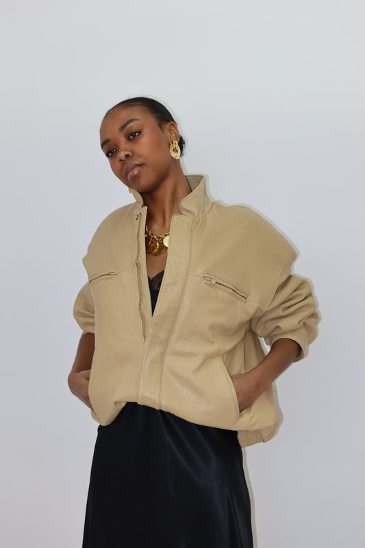 Christian Dior Tan Leather Bomber Jacket Size L