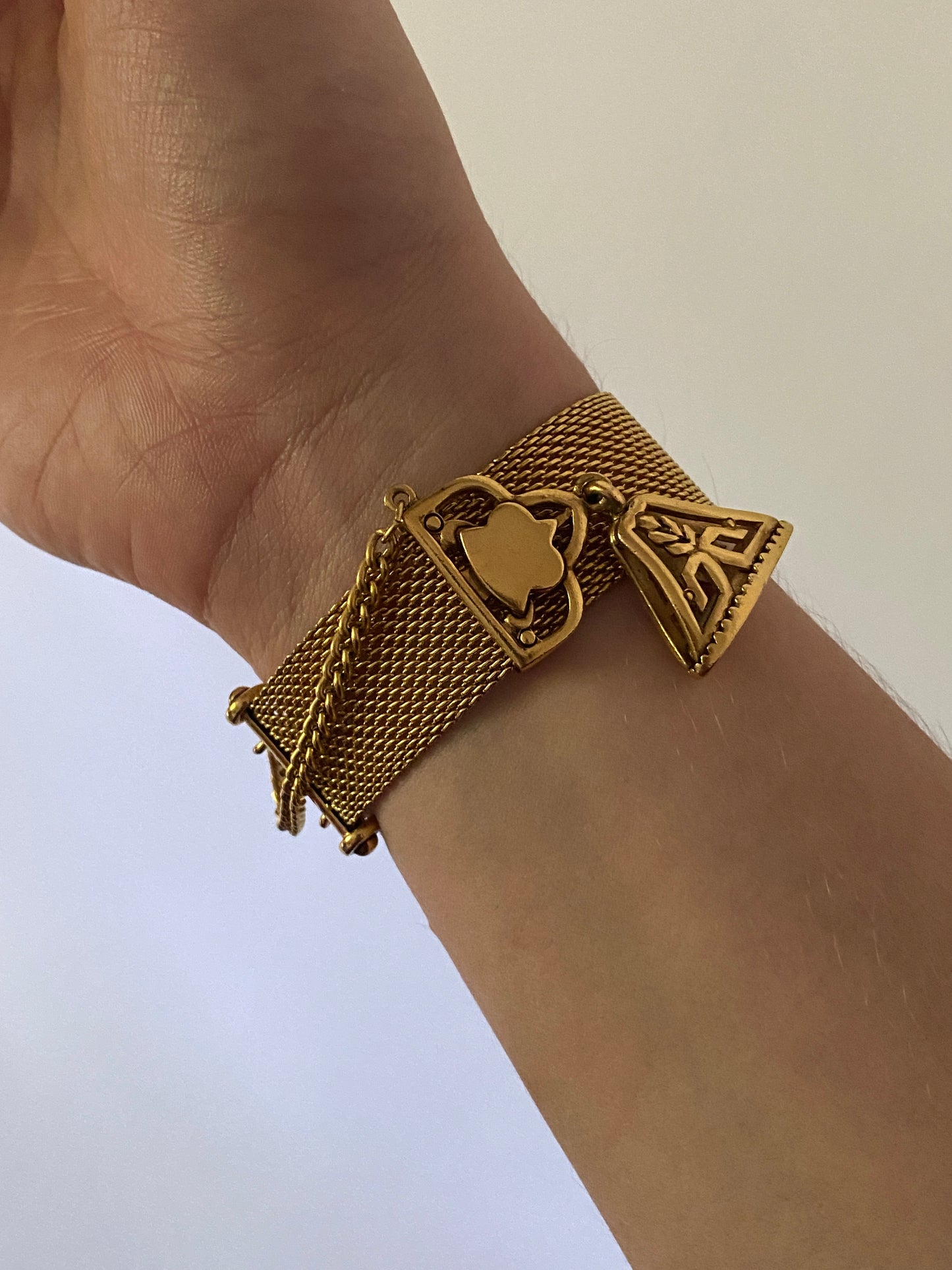Rare Vintage Ralph Lauren Gold Mesh Charm Bracelet