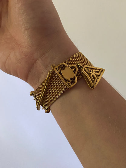 Rare Vintage Ralph Lauren Gold Mesh Charm Bracelet