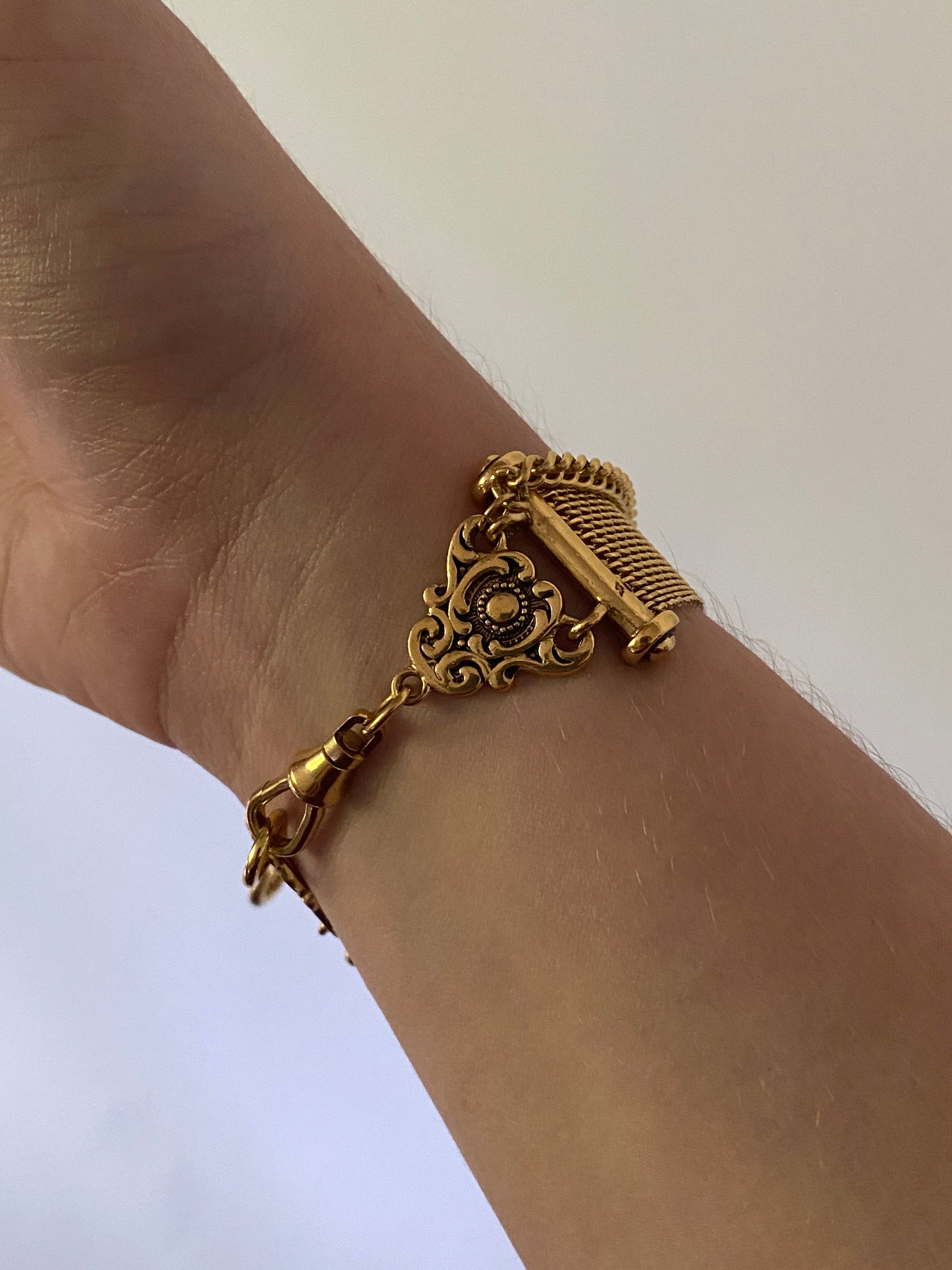 Rare Vintage Ralph Lauren Gold Mesh Charm Bracelet