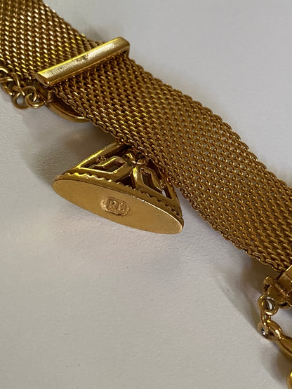 Rare Vintage Ralph Lauren Gold Mesh Charm Bracelet