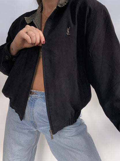 Yves Saint Laurent Logo Suede Bomber Jacket Size M
