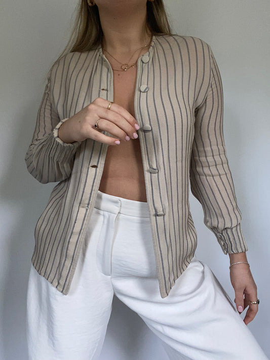 Giorgio Armani Pinstriped Button Up Blouse Size S/M