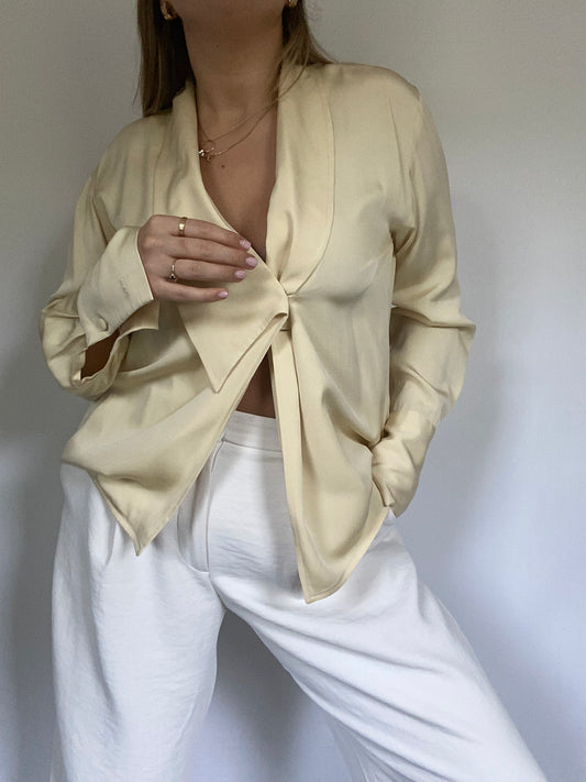 Christian Dior Ivory Drape Silk Blouse Size M