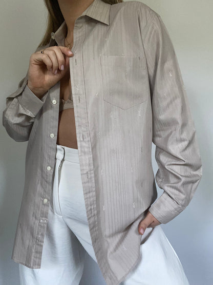 Yves Saint Laurent Monogram Logo Taupe Button Up Size S/M